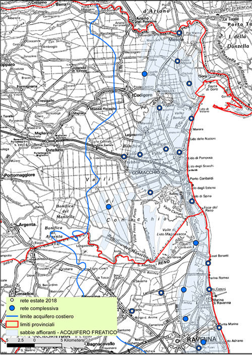 Distribuzione dei punti di monitoraggio dell’acquifero costiero - Nord