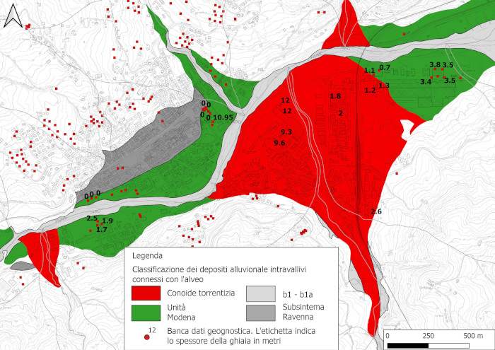 Esempio di classificazione cartografica dei depositi alluvionali intravallivi connessi con l’alveo