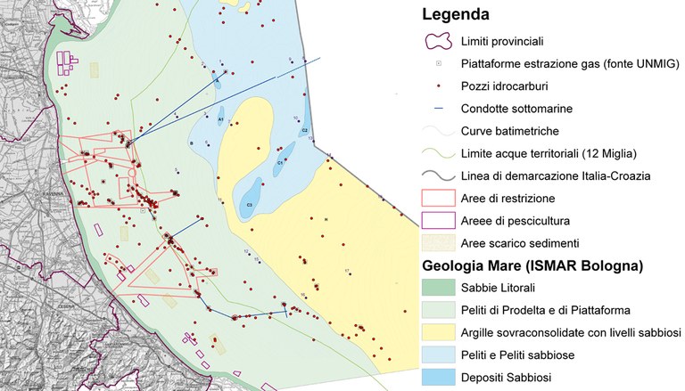 Cartografia tematica che riproduce elementi dell’uso del mare e della geologia del fondale