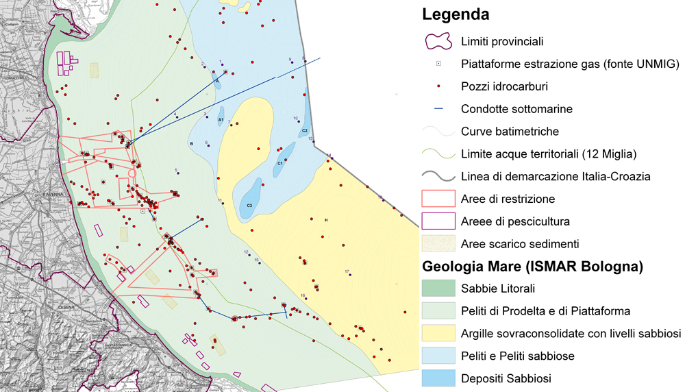 Cartografia tematica che riproduce elementi dell’uso del mare e della geologia del fondale
