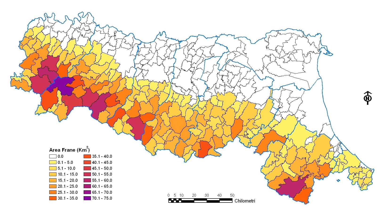 Figura 8 - Classificazione dei Comuni per Aree in frana