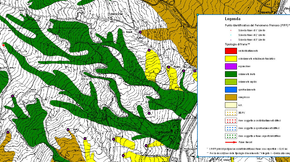 Particolare del database cartografico del Progetto IFFI