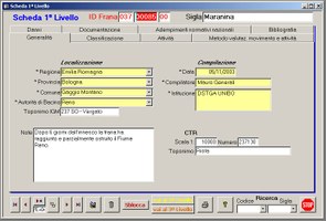 Esempio di schermata del database alfanumerico del Progetto IFFI: le generalità della frana