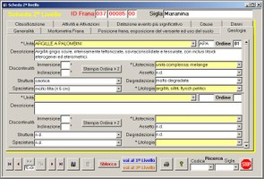 Esempio di schermata del database alfanumerico del Progetto IFFI: la geologia del fenomeno franoso 