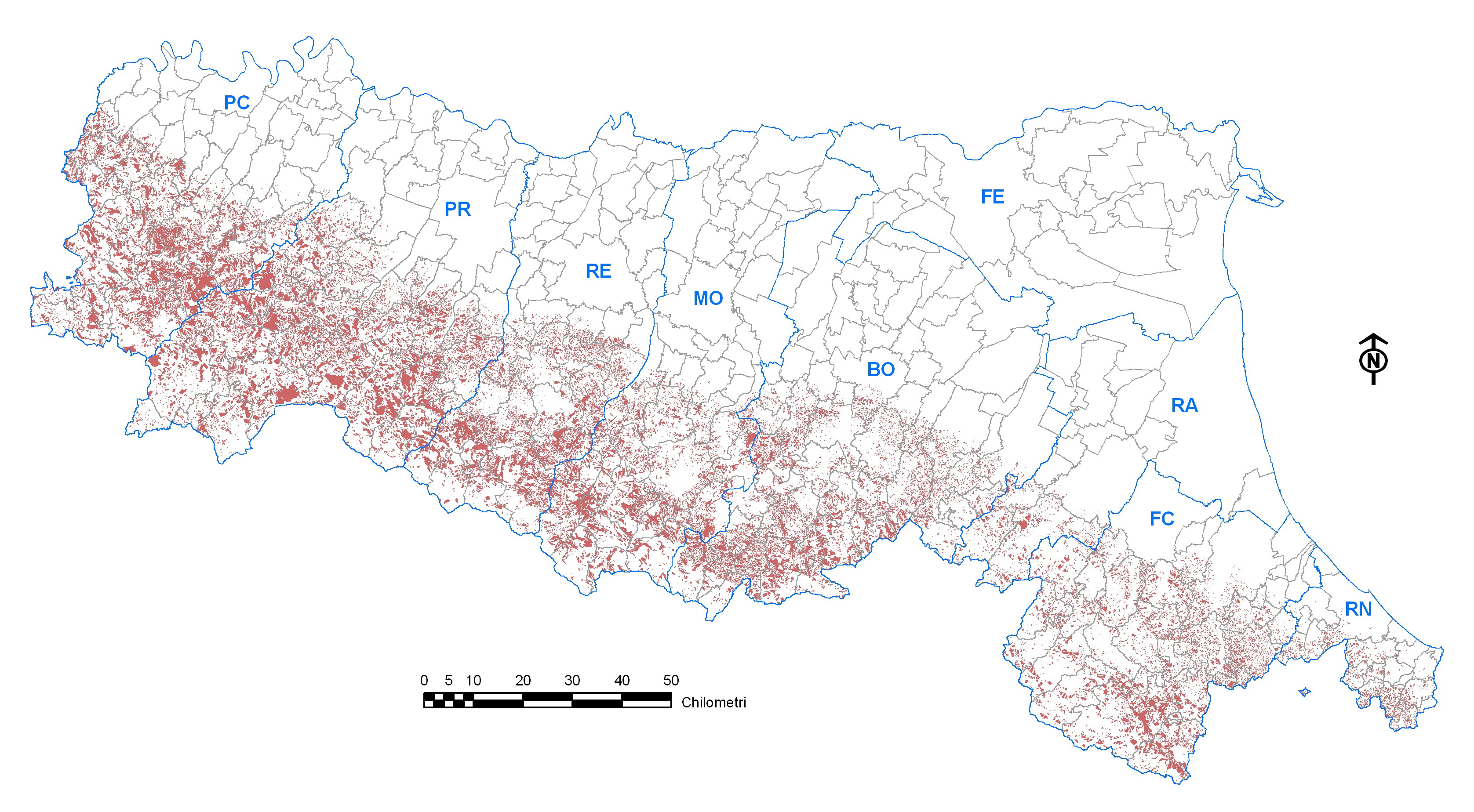 Figura 1 - Distribuzione delle Frane in Emilia-Romagna