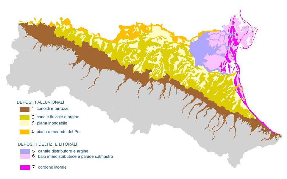 Estratto della Carta geologica di pianura in scala 1:250.000: Sintesi dei sistemi deposizionali