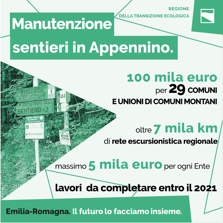 Manutenzione dei sentieri in Appennino: dalla Regione 100 mila euro a 29 Comuni e Unioni di Comuni Montani