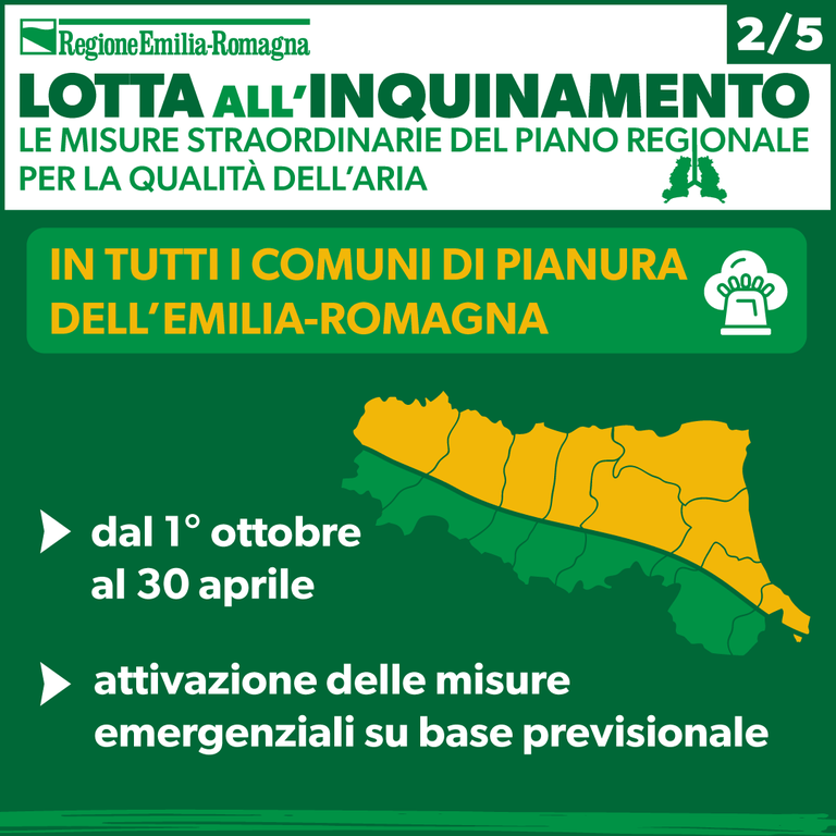 Le misure straordinarie del Piano regionale per la qualità dell'aria in tutti i comuni di pianura dell'Emilia-Romagna