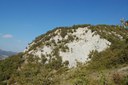 foto: affioramento che segna il versante meridionale di Monte Caprara che consente di osservare il passaggio tra le Marne di Antognola (la parte bassa della parete) e alternanze di strati marnosi e calcarenitici.(Formazione di Pantano) -autore E.Ferrari