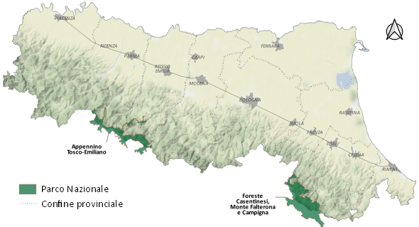 Mappa Regione Emilia-Romagna: Parchi nazionali