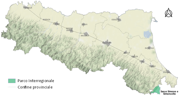 Mappa Regione Emilia-Romagna: Parchi interregionali