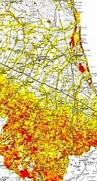 Stralcio di mappa da tematismo forestale visualizzato sulla Carta Tecnica Regionale. Archivio Servizio Parchi e Risorse forestali RER 