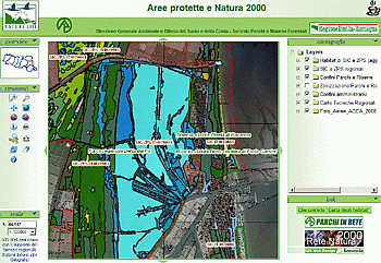 Cartografia degli habitat. Immagine tratta dal GisWeb in azione. Archivio Parchi e Risorse forestali della Regione Emilia-Romagna