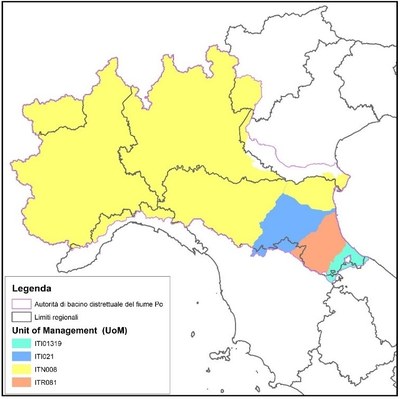 rappresentazione cartografica delle UoM nel Distretto Po